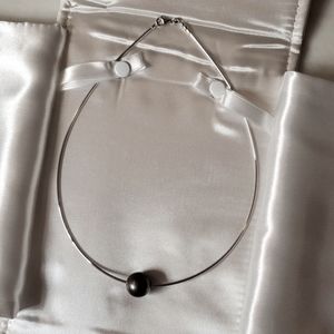 Na Hoku 14k White Gold Omega Chain with Large Hole Black Pearl Slider